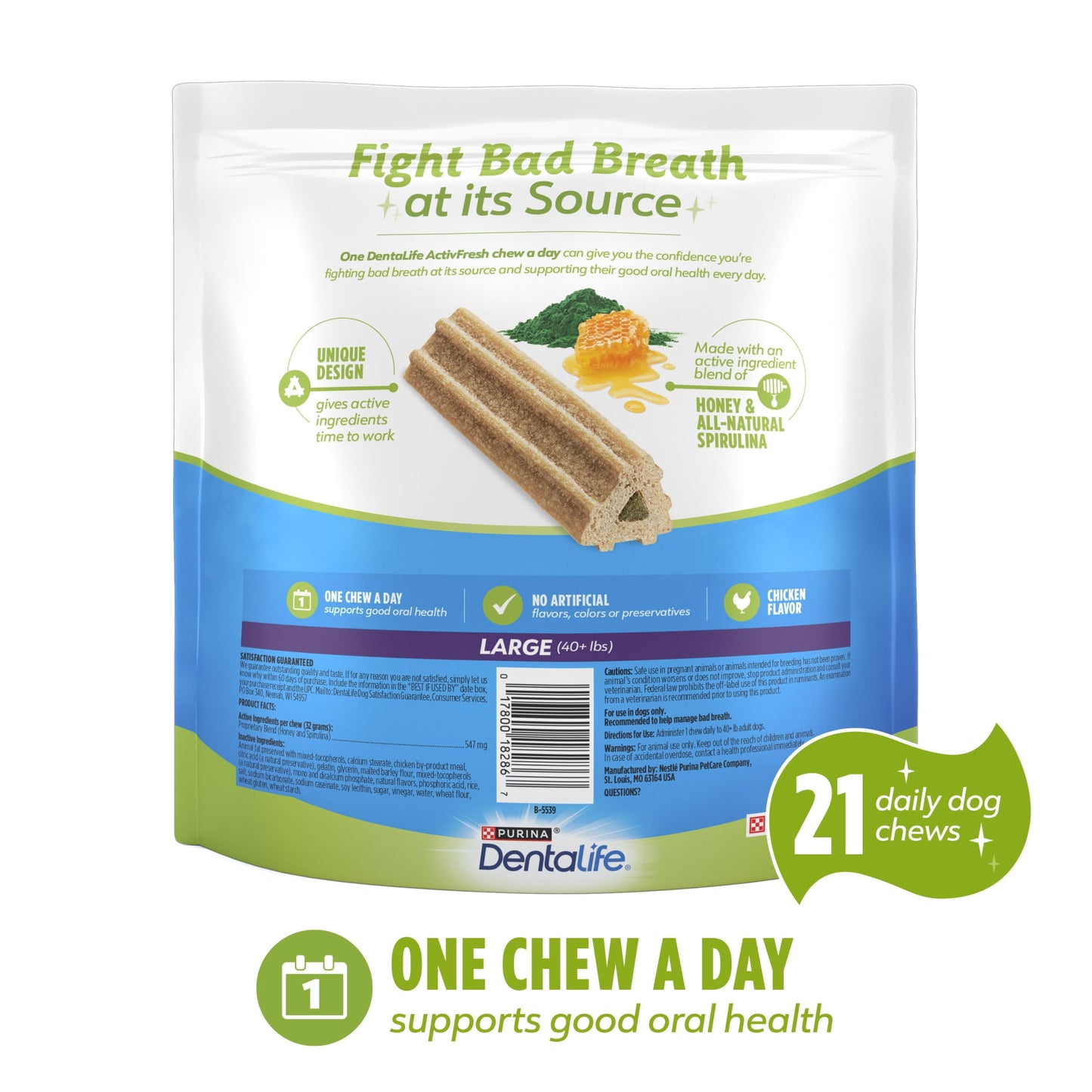Purina Activfresh Large Dog Treats Dental Chews with Chicken, 24.1 Oz Pouch (21 Count)