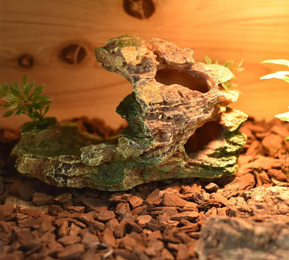 Reptile Small Hide, Turtles Hide Cage, Artificial Plant Rock, Humidified Habitat Decoration (Red Soil)